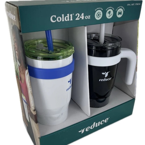 Reduce Insulated Tumbler Set with Straws Black/White - Picture 4 of 4